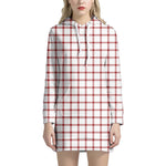 Red And White Tattersall Pattern Print Hoodie Dress