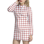 Red And White Tattersall Pattern Print Hoodie Dress