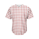 Red And White Tattersall Pattern Print Men's Baseball Jersey