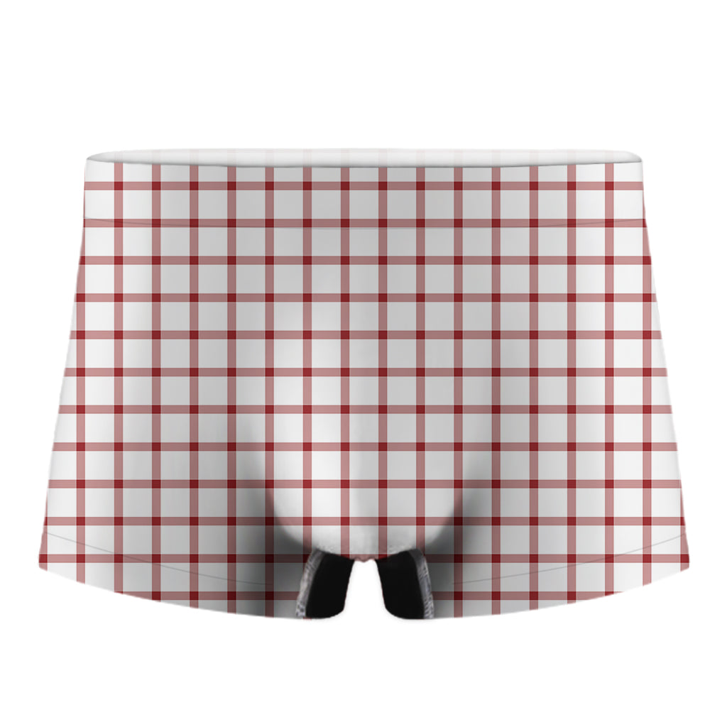 Red And White Tattersall Pattern Print Men's Boxer Briefs