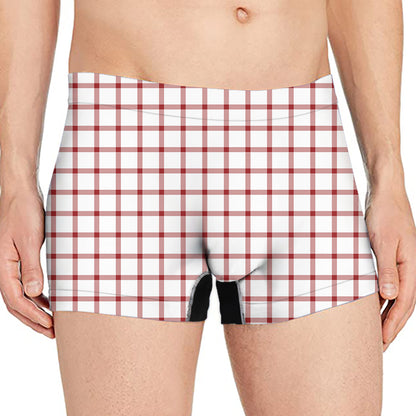 Red And White Tattersall Pattern Print Men's Boxer Briefs