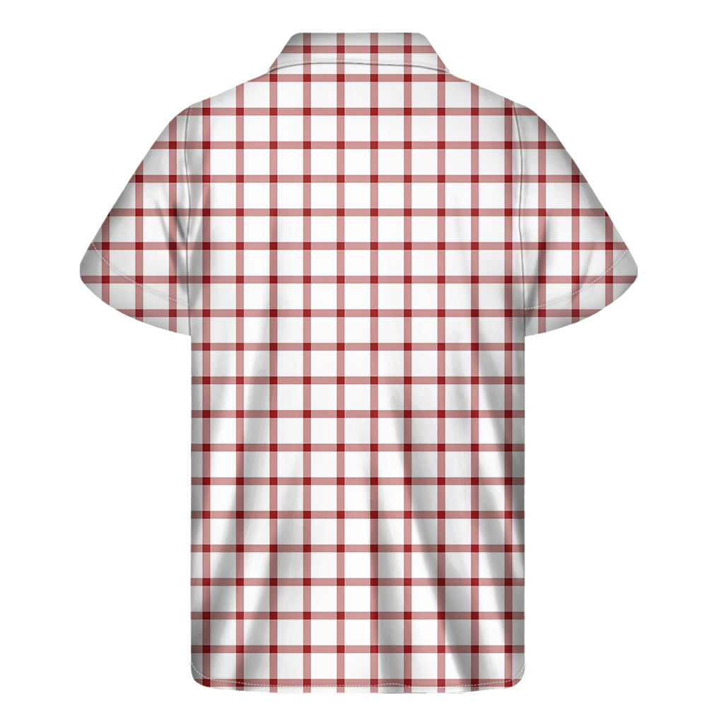 Red And White Tattersall Pattern Print Men's Short Sleeve Shirt