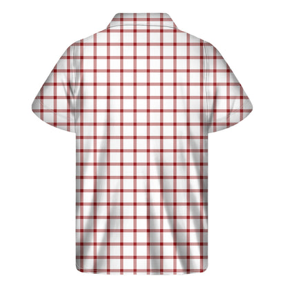 Red And White Tattersall Pattern Print Men's Short Sleeve Shirt