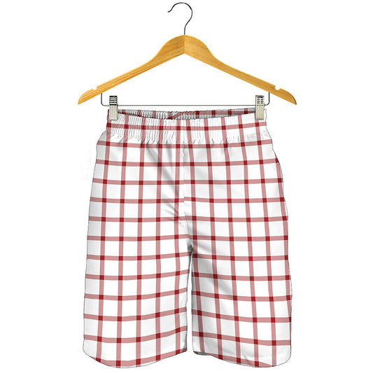 Red And White Tattersall Pattern Print Men's Shorts