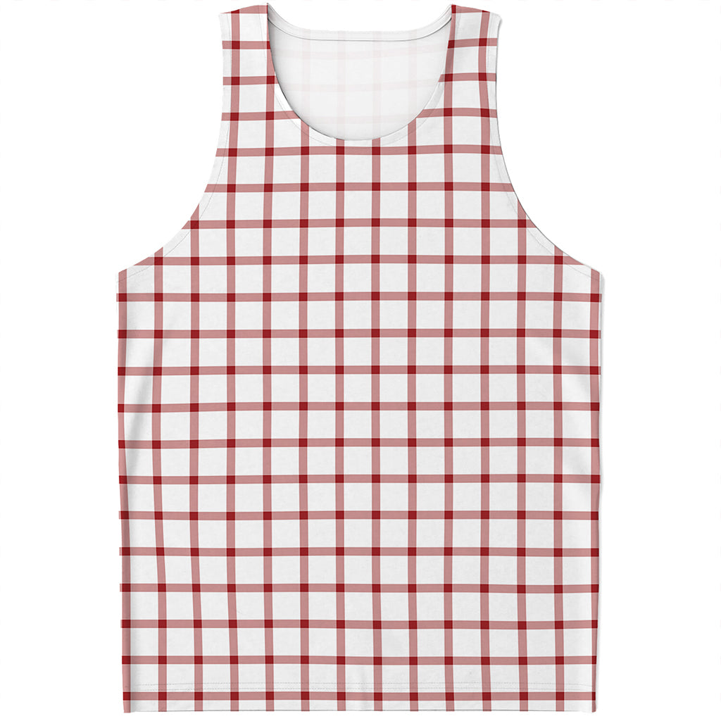 Red And White Tattersall Pattern Print Men's Tank Top