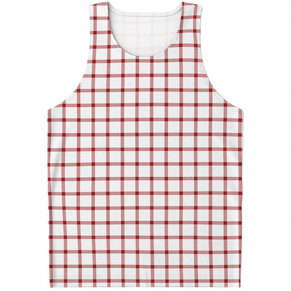 Red And White Tattersall Pattern Print Men's Tank Top