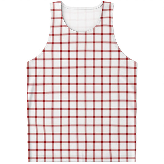Red And White Tattersall Pattern Print Men's Tank Top