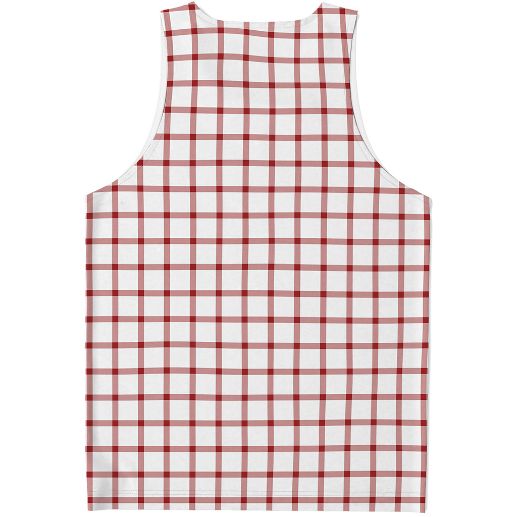 Red And White Tattersall Pattern Print Men's Tank Top