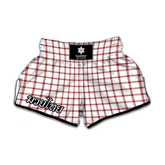 Red And White Tattersall Pattern Print Muay Thai Boxing Shorts