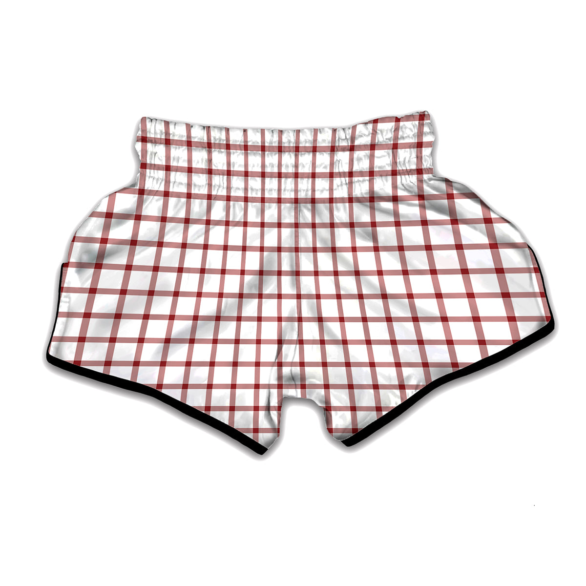 Red And White Tattersall Pattern Print Muay Thai Boxing Shorts