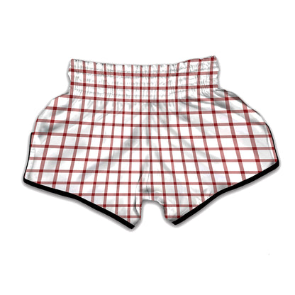 Red And White Tattersall Pattern Print Muay Thai Boxing Shorts