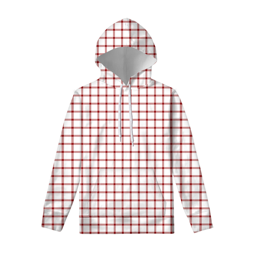 Red And White Tattersall Pattern Print Pullover Hoodie
