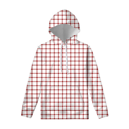 Red And White Tattersall Pattern Print Pullover Hoodie