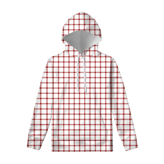 Red And White Tattersall Pattern Print Pullover Hoodie