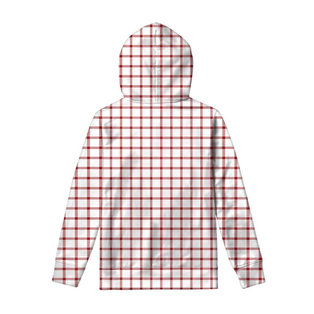 Red And White Tattersall Pattern Print Pullover Hoodie