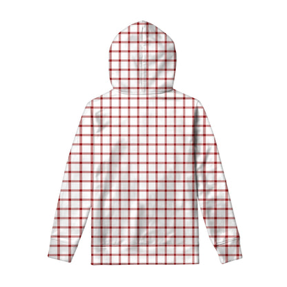 Red And White Tattersall Pattern Print Pullover Hoodie