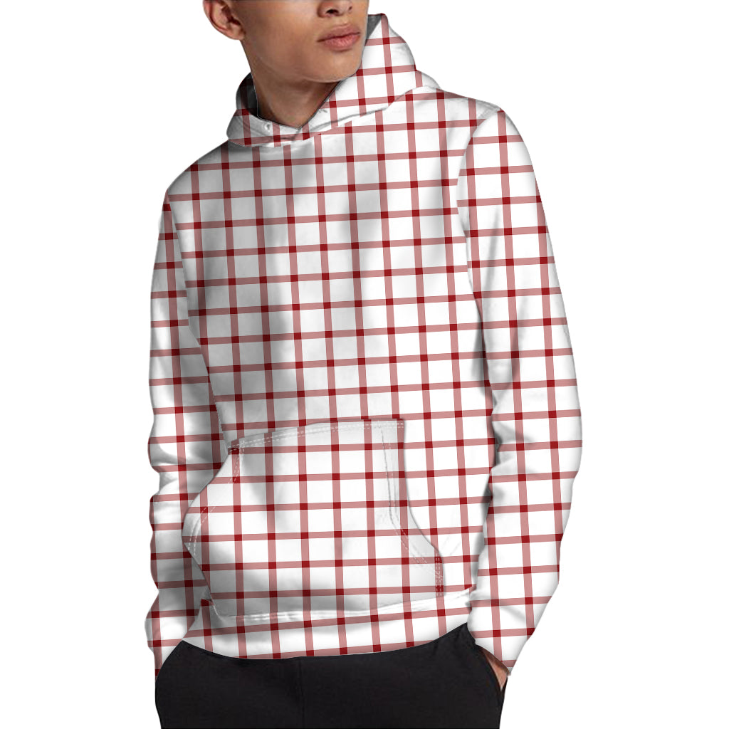 Red And White Tattersall Pattern Print Pullover Hoodie