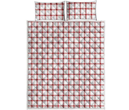 Red And White Tattersall Pattern Print Quilt Bed Set