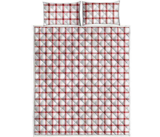Red And White Tattersall Pattern Print Quilt Bed Set