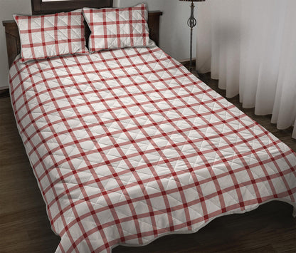 Red And White Tattersall Pattern Print Quilt Bed Set