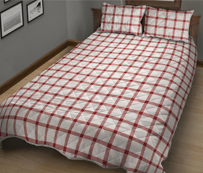 Red And White Tattersall Pattern Print Quilt Bed Set