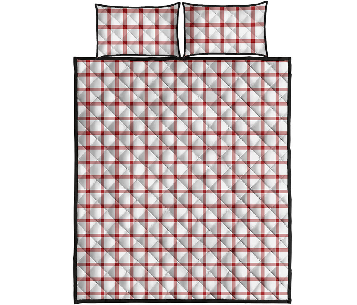 Red And White Tattersall Pattern Print Quilt Bed Set