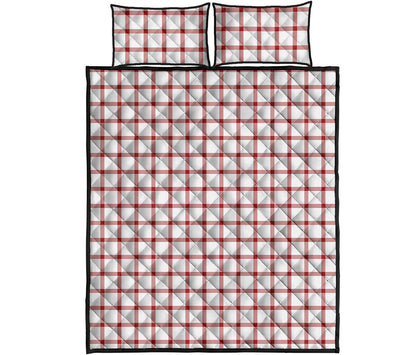 Red And White Tattersall Pattern Print Quilt Bed Set