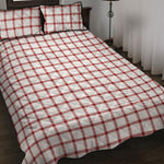 Red And White Tattersall Pattern Print Quilt Bed Set
