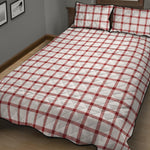 Red And White Tattersall Pattern Print Quilt Bed Set