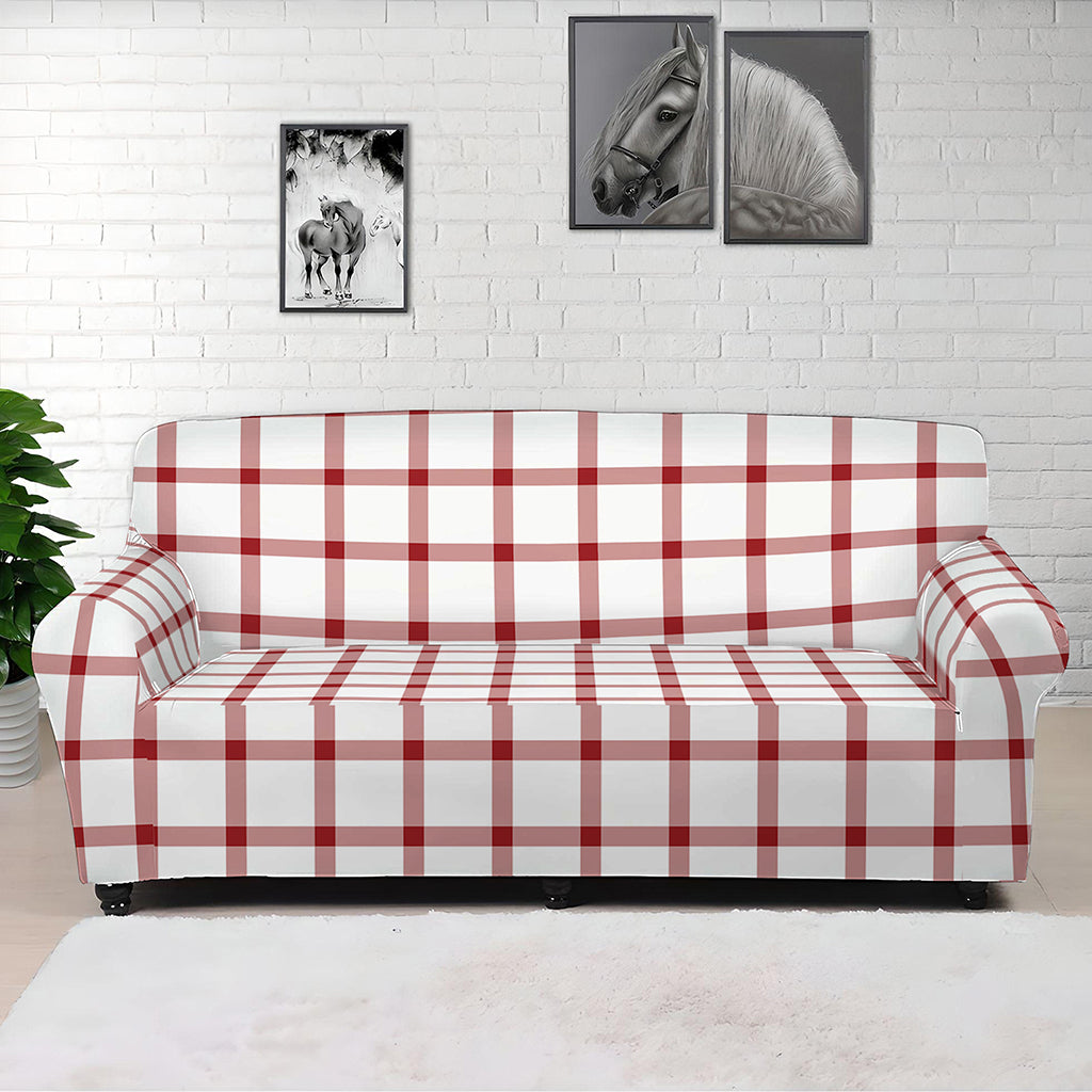 Red And White Tattersall Pattern Print Sofa Cover