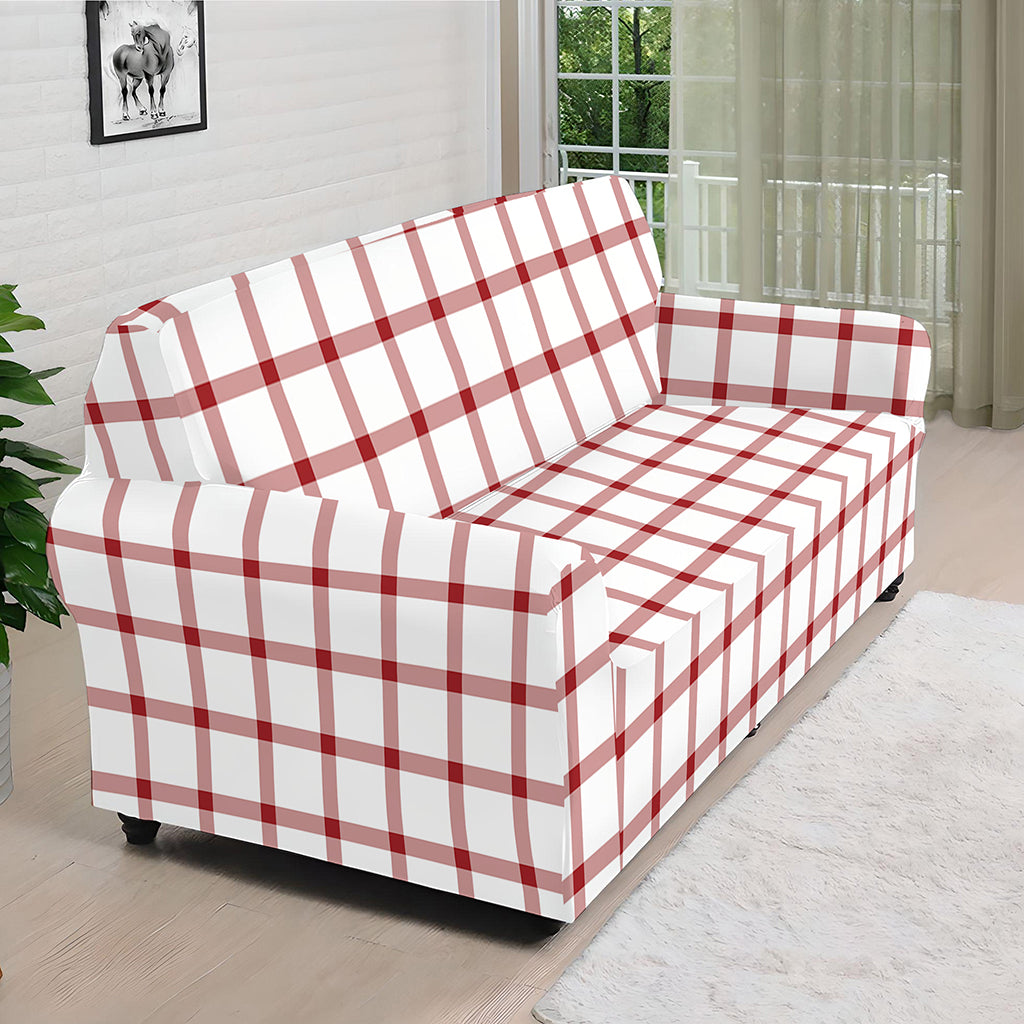 Red And White Tattersall Pattern Print Sofa Cover