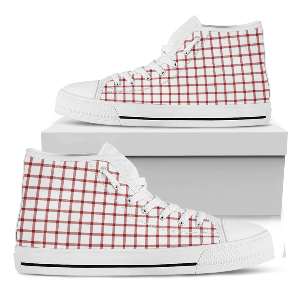 Red And White Tattersall Pattern Print White High Top Shoes