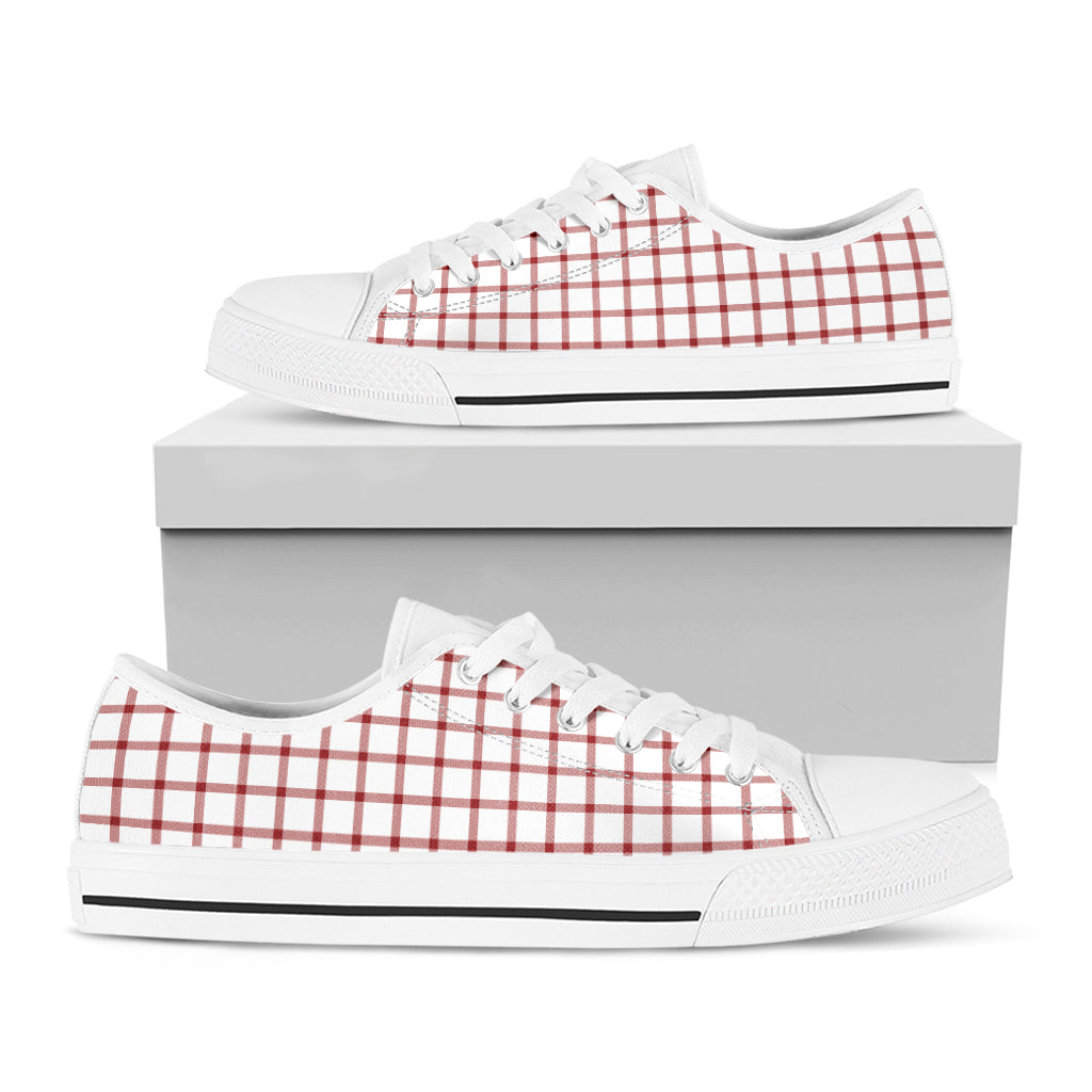 Red And White Tattersall Pattern Print White Low Top Shoes