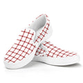 Red And White Tattersall Pattern Print White Slip On Sneakers