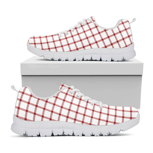 Red And White Tattersall Pattern Print White Sneakers
