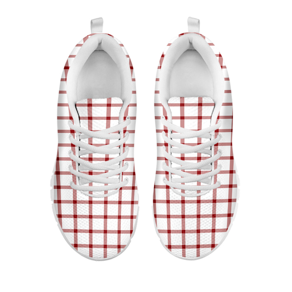 Red And White Tattersall Pattern Print White Sneakers