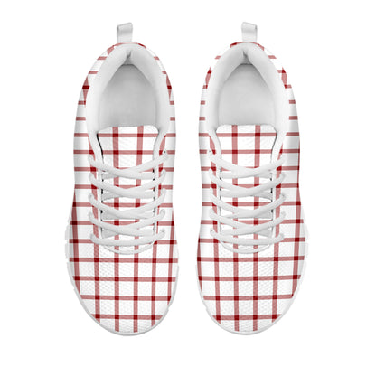 Red And White Tattersall Pattern Print White Sneakers