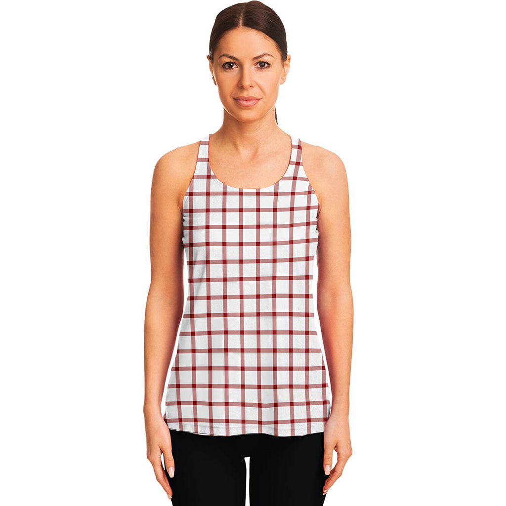 Red And White Tattersall Pattern Print Women's Racerback Tank Top