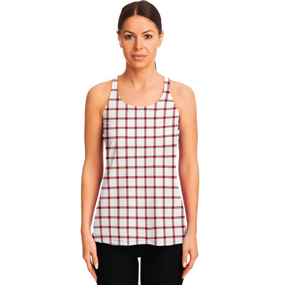 Red And White Tattersall Pattern Print Women's Racerback Tank Top