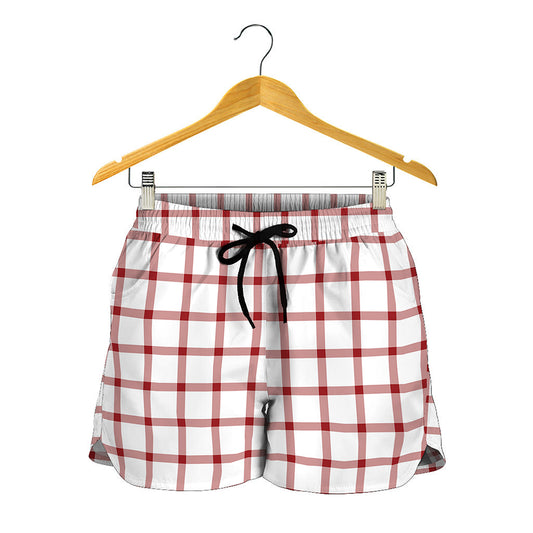 Red And White Tattersall Pattern Print Women's Shorts