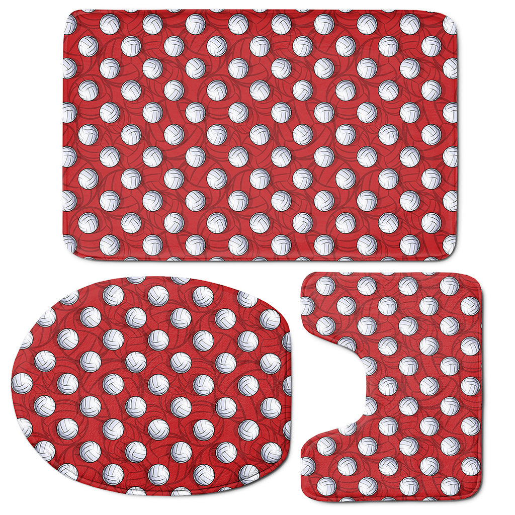 Red And White Volleyball Pattern Print 3 Piece Bath Mat Set
