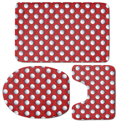 Red And White Volleyball Pattern Print 3 Piece Bath Mat Set