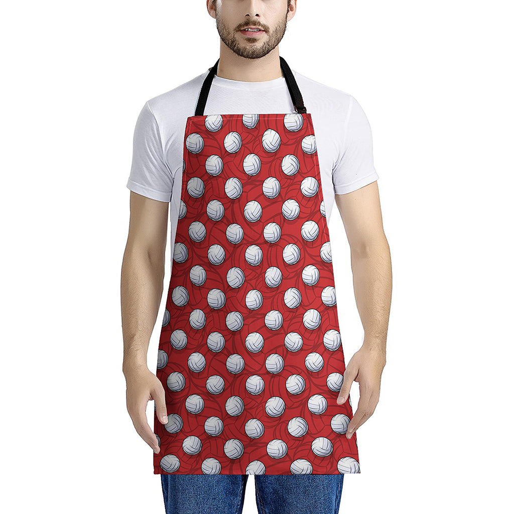 Red And White Volleyball Pattern Print Apron