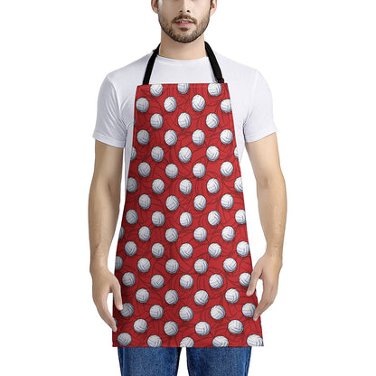 Red And White Volleyball Pattern Print Apron
