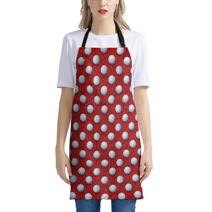 Red And White Volleyball Pattern Print Apron