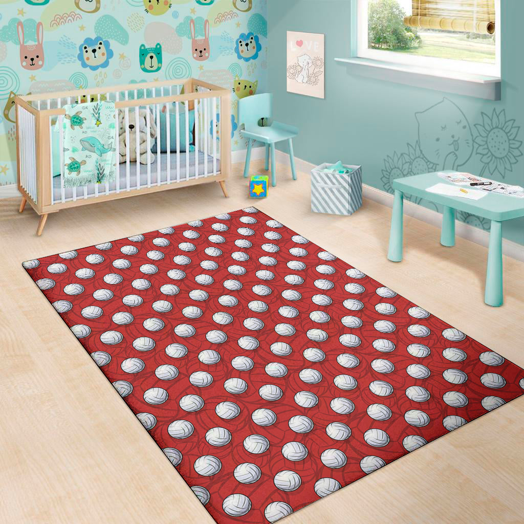 Red And White Volleyball Pattern Print Area Rug