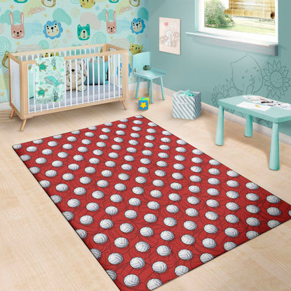Red And White Volleyball Pattern Print Area Rug