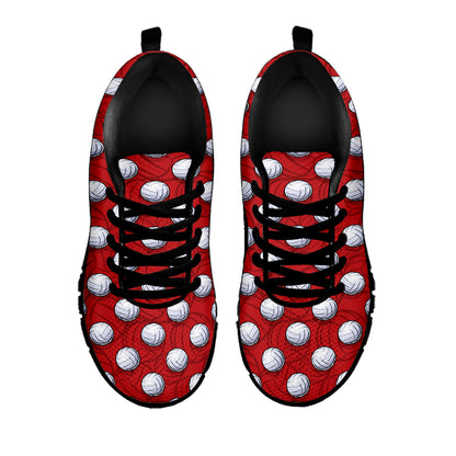 Red And White Volleyball Pattern Print Black Sneakers