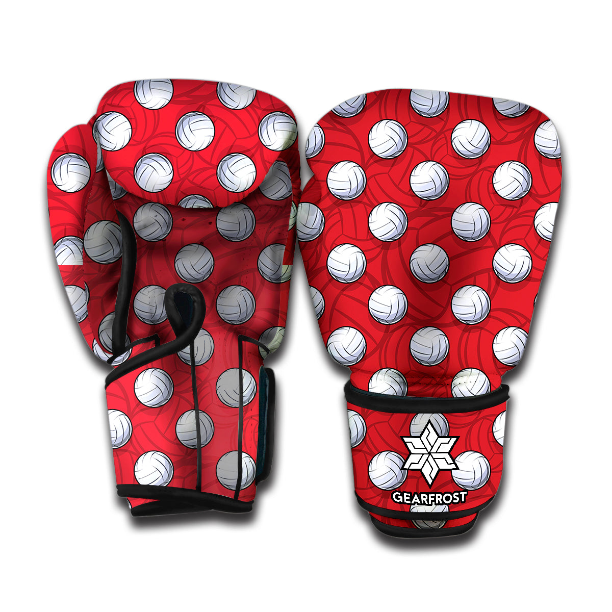 Red And White Volleyball Pattern Print Boxing Gloves