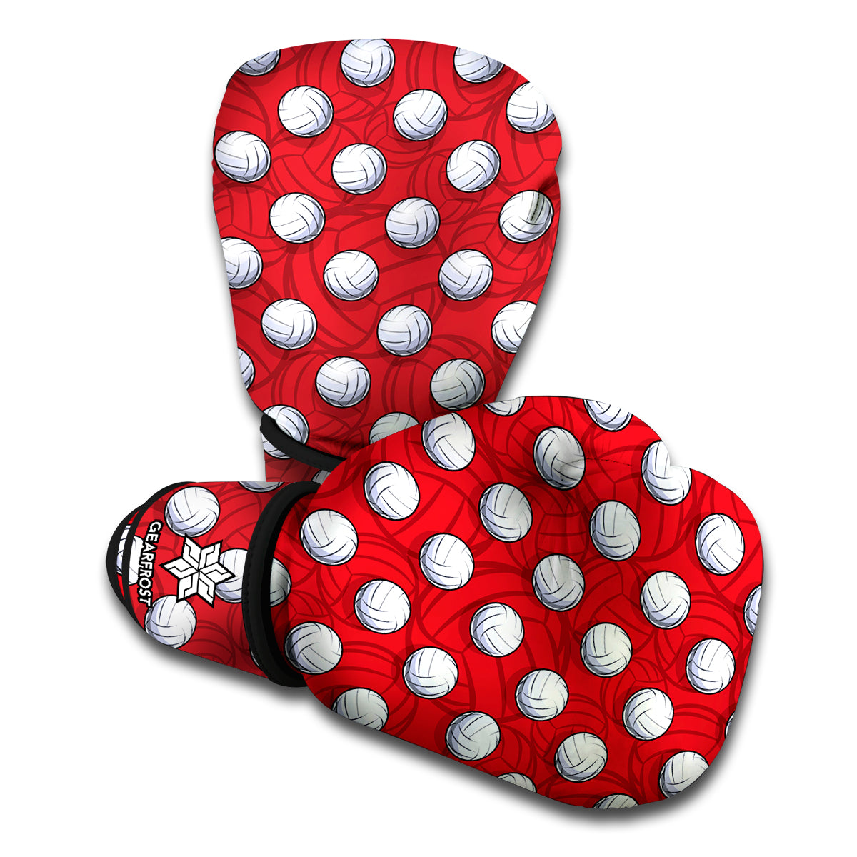 Red And White Volleyball Pattern Print Boxing Gloves